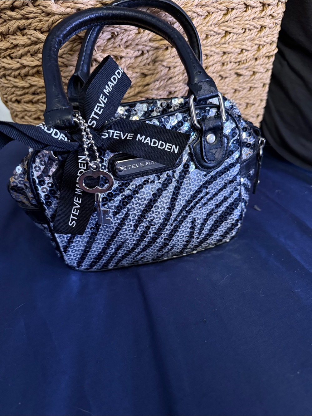 Steve Madden Black & Silver Sequin Zebra Mini Satchel